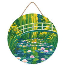 Load image into Gallery viewer, Diamond Painting on Wood Slice - Water Lilies and Japanese Bridge - Monet