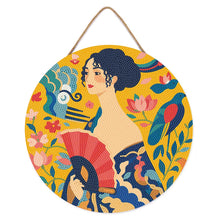 Load image into Gallery viewer, Diamond Painting on Wood Slice - Lady with a Fan - Klimt