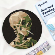 Load image into Gallery viewer, Diamond Painting on Wood Slice - Van Gogh - Skull with Burning Cigarette Figured'Art UK