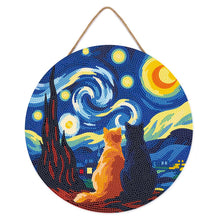Load image into Gallery viewer, Diamond Painting on Wood Slice - Starry Night Companions