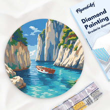 Load image into Gallery viewer, Diamond Painting on Wood Slice - Peaceful Blue Cove Figured'Art UK