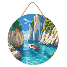 Load image into Gallery viewer, Diamond Painting on Wood Slice - Peaceful Blue Cove