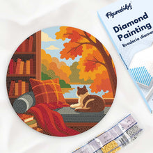 Load image into Gallery viewer, Diamond Painting on Wood Slice - Cat's Autumn View Figured'Art UK