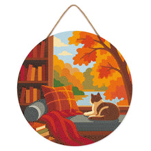 Load image into Gallery viewer, Diamond Painting on Wood Slice - Cat's Autumn View