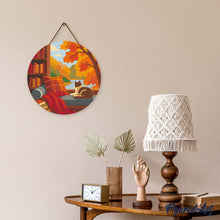 Load image into Gallery viewer, Diamond Painting on Wood Slice - Cat's Autumn View