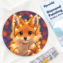 Load image into Gallery viewer, Diamond Painting on Wood Slice - Little Fox with light bulbs Figured'Art UK