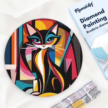 Load image into Gallery viewer, Diamond Painting on Wood Slice - Bold Abstract Cat Figured'Art UK