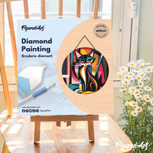 Load image into Gallery viewer, Diamond Painting on Wood Slice - Bold Abstract Cat