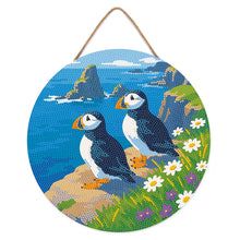 Load image into Gallery viewer, Diamond Painting on Wood Slice - Puffin by the ocean cliffs