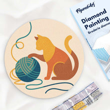 Load image into Gallery viewer, Diamond Painting on Wood Slice - Cat and Yarn Figured'Art UK