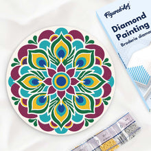 Load image into Gallery viewer, Diamond Painting on Wood Slice - Peacock Mandala Figured'Art UK