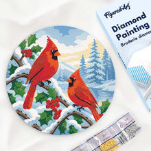 Load image into Gallery viewer, Diamond Painting on Wood Slice - Winter Cardinals Figured'Art UK