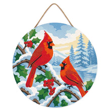 Load image into Gallery viewer, Diamond Painting on Wood Slice - Winter Cardinals