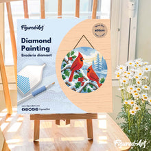 Load image into Gallery viewer, Diamond Painting on Wood Slice - Winter Cardinals
