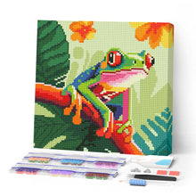 Load image into Gallery viewer, Mini Diamond Painting 25x25cm - Tropical Red-Eyed Tree Frog Figured'Art UK