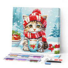 Load image into Gallery viewer, Mini Diamond Painting 25x25cm - Cute cat in Red Scarf Figured'Art UK