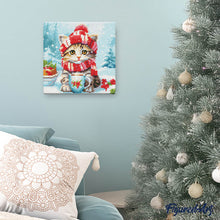 Load image into Gallery viewer, Mini Diamond Painting 25x25cm - Cute cat in Red Scarf