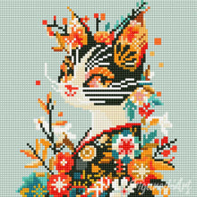 Load image into Gallery viewer, Mini Diamond Painting 25x25cm - Floral Cat in Kimono