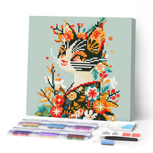 Load image into Gallery viewer, Mini Diamond Painting 25x25cm - Floral Cat in Kimono Figured'Art UK