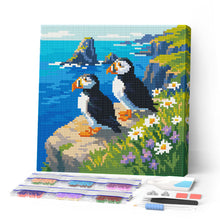 Load image into Gallery viewer, Paint by numbers kit for adults Mini Diamond Painting 25x25cm - Puffin by the Ocean Cliffs Figured'Art UK