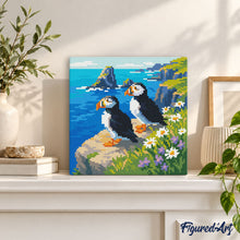 Load image into Gallery viewer, Mini Diamond Painting 25x25cm - Puffin by the Ocean Cliffs