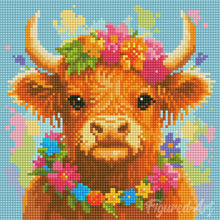 Load image into Gallery viewer, Mini Diamond Painting 25x25cm - Highland Cow Garden Queen