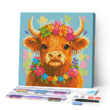 Load image into Gallery viewer, Paint by numbers kit for adults Mini Diamond Painting 25x25cm - Highland Cow Garden Queen Figured'Art UK