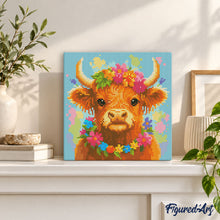 Load image into Gallery viewer, Mini Diamond Painting 25x25cm - Highland Cow Garden Queen