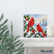 Load image into Gallery viewer, Mini Diamond Painting 25x25cm - Winter Cardinals