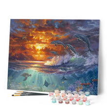 Load image into Gallery viewer, Paint by numbers Ocean and Sunset Figured'Art new arrivals, intermediate, landscapes, animals, fish, dolphins, turtles