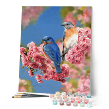 Load image into Gallery viewer, Paint by numbers Bluebirds Figured'Art new arrivals, intermediate, animals, birds