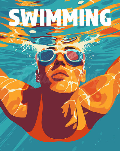 Paint by numbers kit for adults Sport Poster Swimming Figured'Art UK