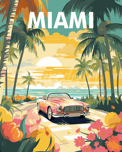 Paint by numbers kit for adults Travel  Poster Miami Sunset Figured'Art UK