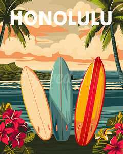Paint by numbers kit for adults Travel Poster Honolulu Figured'Art UK