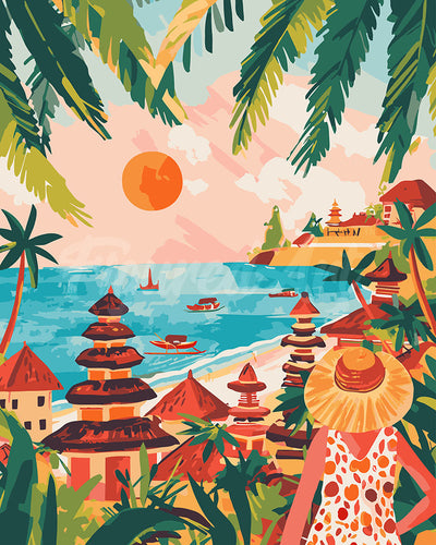 Paint by numbers kit for adults Bali Sunset Figured'Art UK