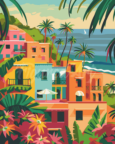 Paint by numbers kit for adults Moroccan Seaside Town Figured'Art UK