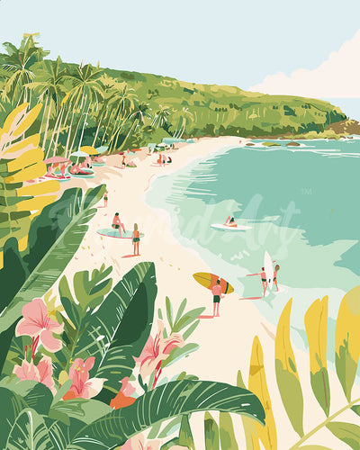 Paint by numbers kit for adults Surfing Paradise Figured'Art UK