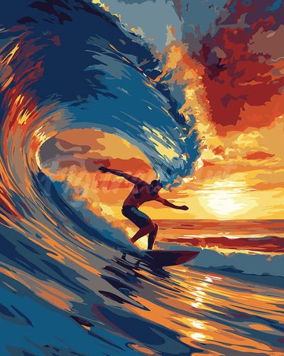 Paint by numbers kit for adults Big Wave Surfing Figured'Art UK