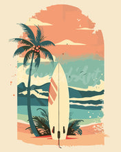 Load image into Gallery viewer, Paint by numbers kit for adults Surfboard on the Beach Figured&#39;Art UK