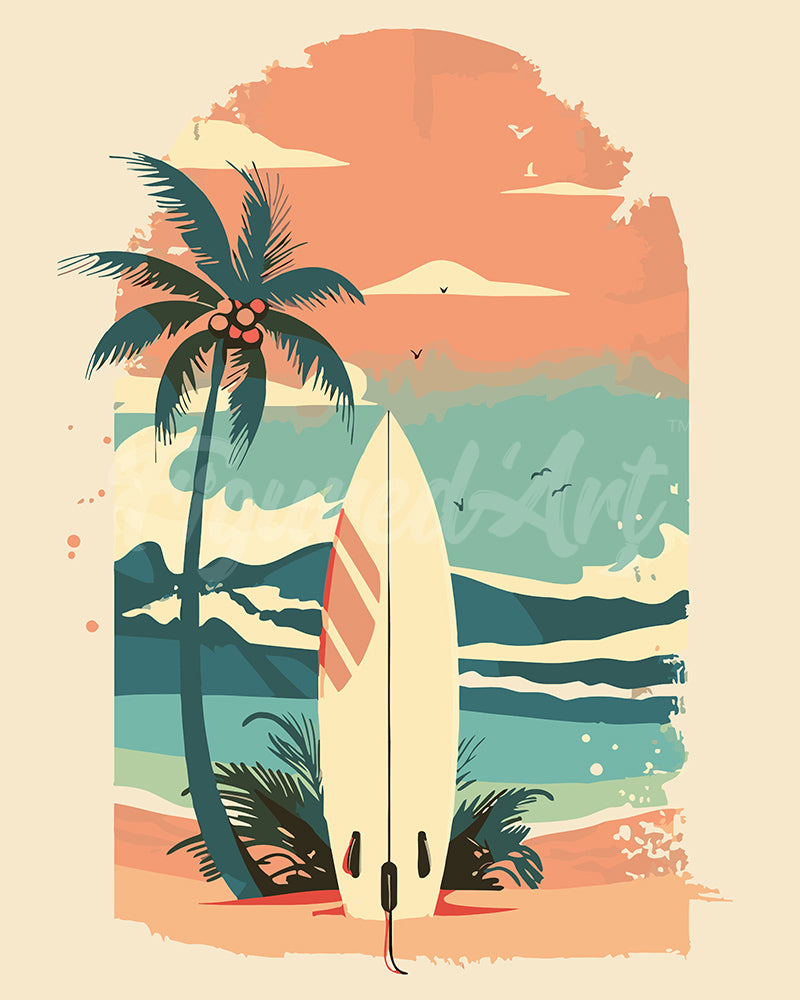 Paint by Numbers for adults UK - Surfboard on the Beach – Figured'Art