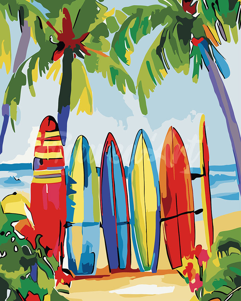 Pologame Art board アート Paint by Numbers for adults UK - Colourful Surfboards – Figured'Art
