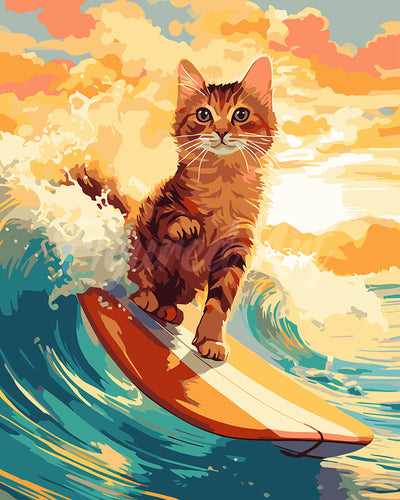 Paint by numbers kit for adults Surfing Cat Figured'Art UK