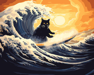 Paint by numbers kit for adults The Great Wave of the Black Cat Figured'Art UK