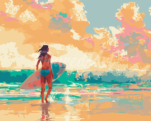 Paint by numbers kit for adults Surf Girl at Dawn Figured'Art UK