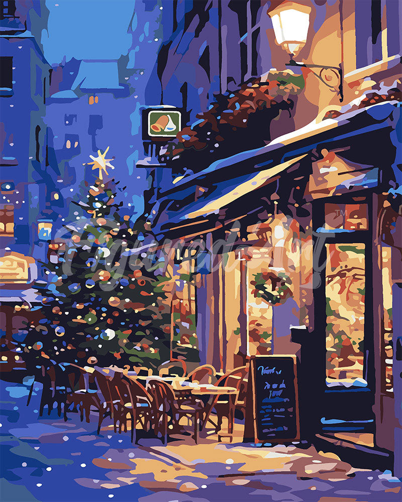 Paint by numbers kit for adults Festive Night Café Figured'Art UK