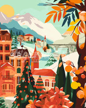 Load image into Gallery viewer, Paint by numbers kit for adults Winter City in the Mountains Figured&#39;Art UK