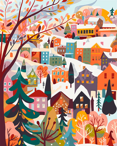 Paint by numbers kit for adults Colourful Winter Village Figured'Art UK