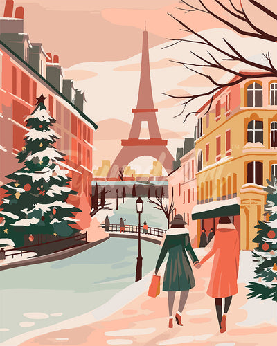 Paint by numbers kit for adults Parisian Holiday Scene Figured'Art UK