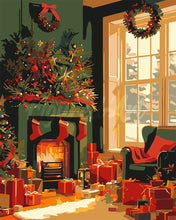 Load image into Gallery viewer, Paint by numbers kit for adults Festive Fireplace Scene Figured&#39;Art UK