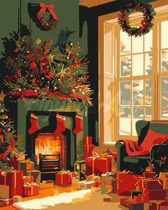 Paint by numbers kit for adults Festive Fireplace Scene Figured'Art UK